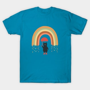 Rainbow cat colorful rain day T-Shirt